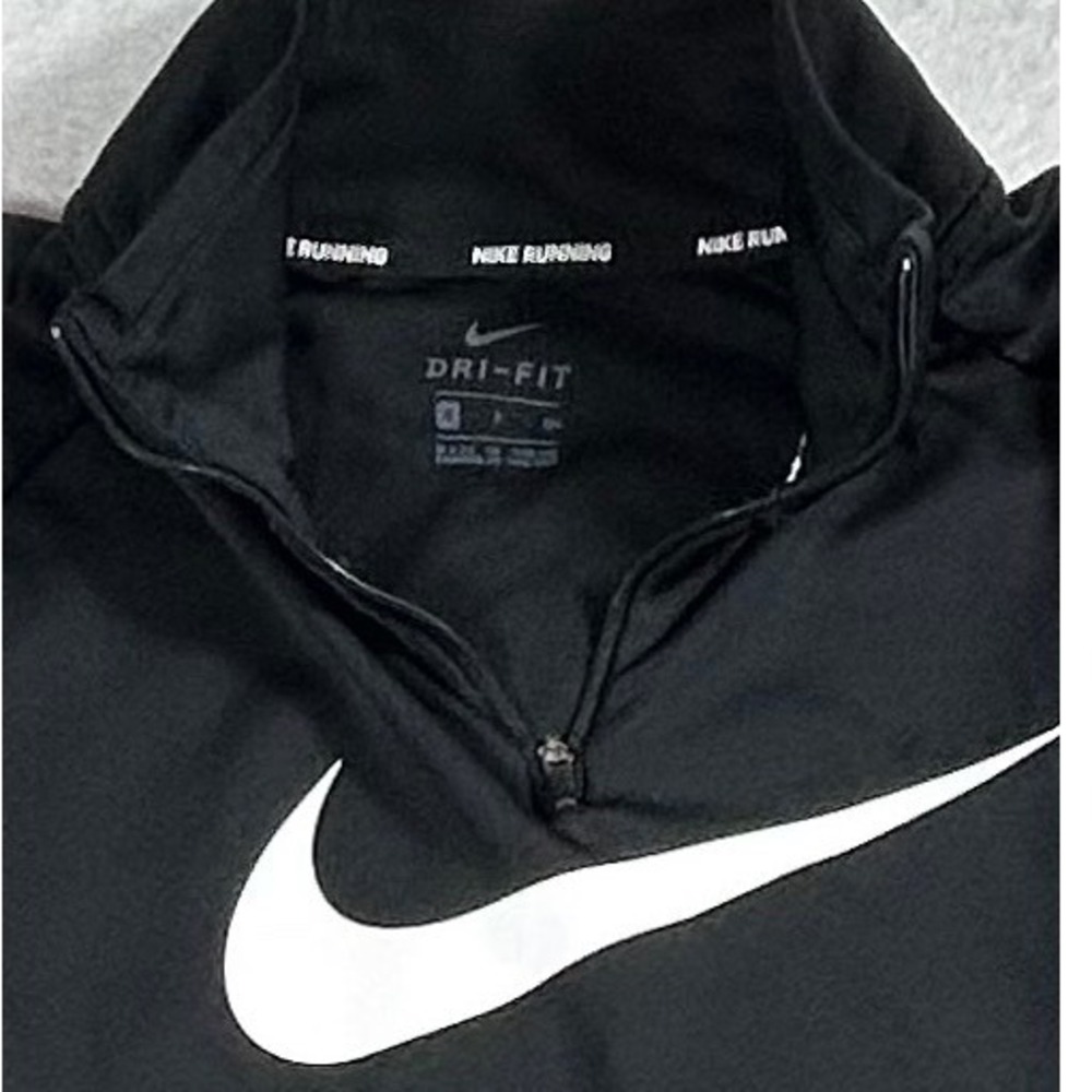 Nike Running Dri-FIT Womens Small Black Quarter Zip Pullover Gold Swoosh Logo